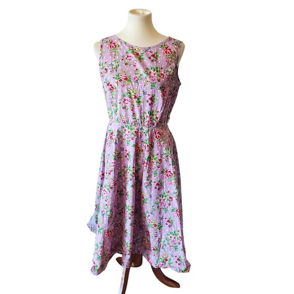 Lady Vintage London Womens Rose Floral Print Swing Dress US size 8  UK 12 Pink - Picture 1 of 8